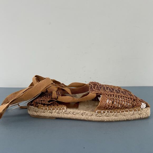 NWT Zara Woven Gladiator Lace Up Brown Espadrille Sandals - Picture 3 of 9